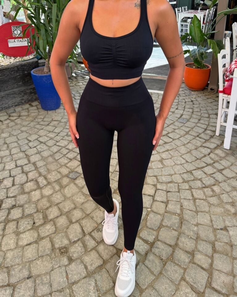Siyah Seamless Yüksek Bel Tayt