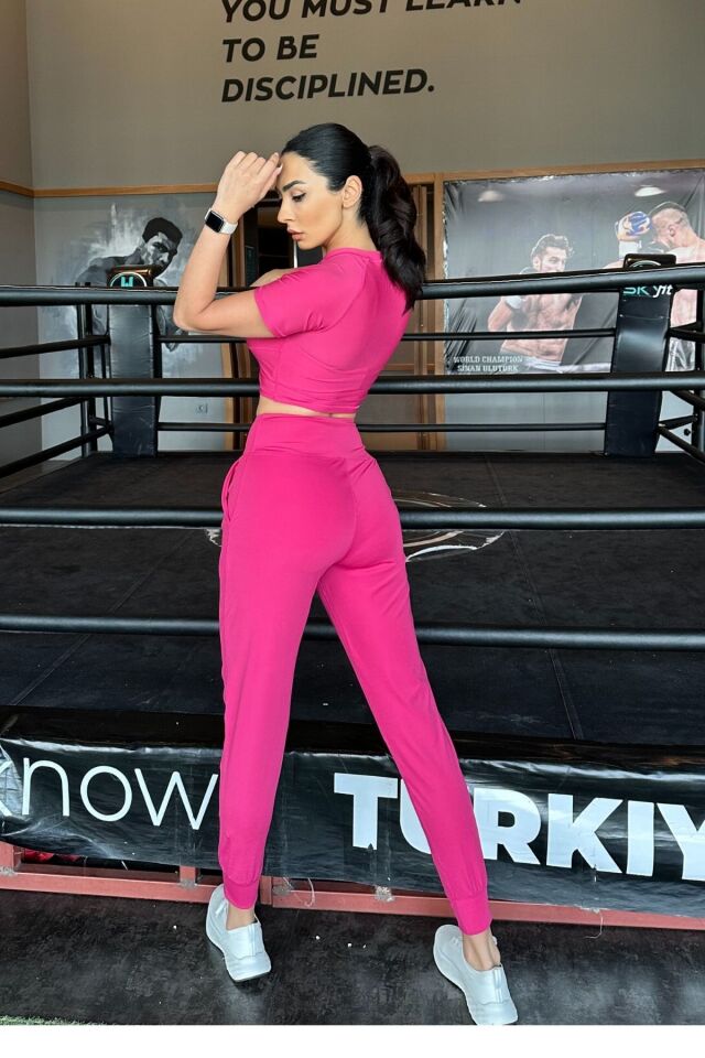 Pembe kadın eşofman jogger fit